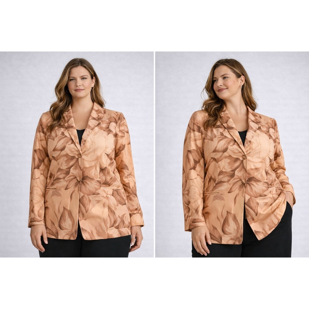 VTG Rena Rowan Womens 12 Silk Blazer Jacket Floral Tan Brown‎ Career Office Top